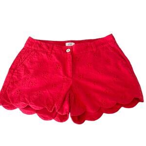 Crown & Ivy Shelby Coral Pink Eyelet Shorts Woman Size 4 Scalloped Bottom Lined